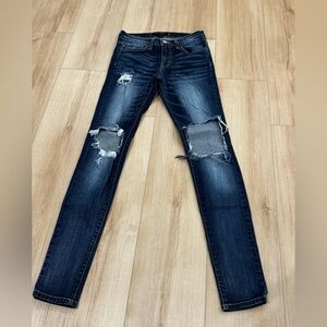 Flying Monkey Dark Blue Distressed Mid Rise Skinny Jeans – Size 26